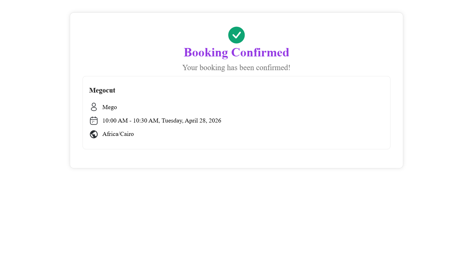 Booking Confirmed page shown after successfully claiming a waiting list spot